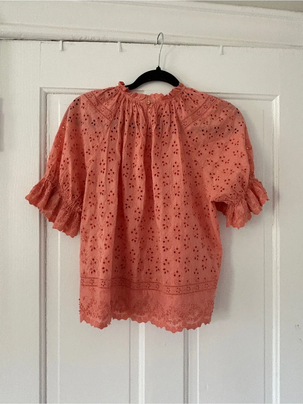 Ulla Johnson Fern Eyelet Puff Sleeve Blouse Coral size 0